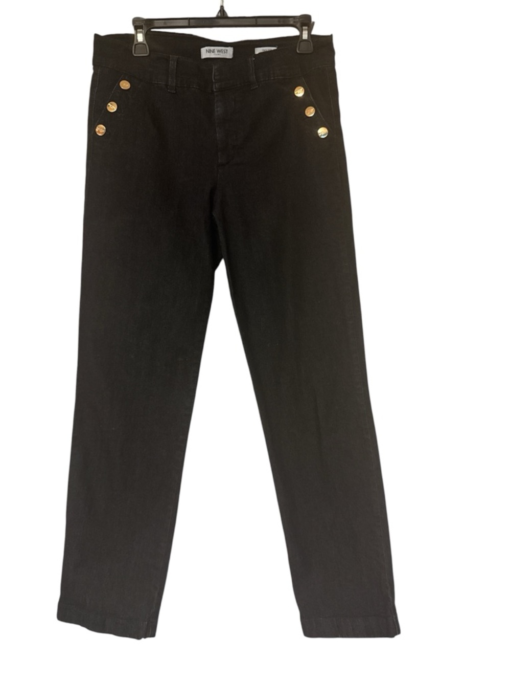 Nine West women Blue Straight-Leg Chinos with Gold Accent Buttons